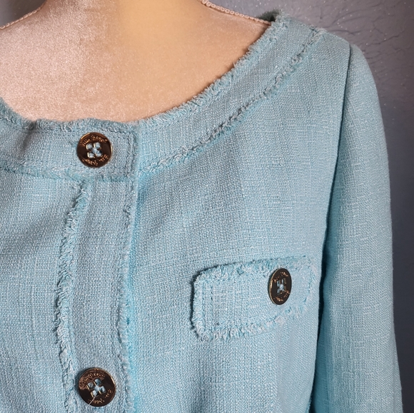Lilly Pulitzer teal Blazer/jacket frayed raw edging detailing  A73 - Picture 7 of 10